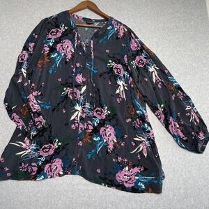 Torrid Womens Crinkle Gauze Peasant Blouse Size 3 3X Black Floral Button Front